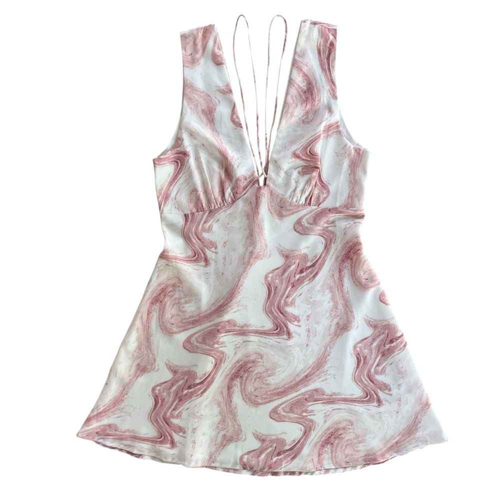 Le Lis Collection Women’s Med White Pink Swirl Deep V-neck Sleeveless Mini Dress